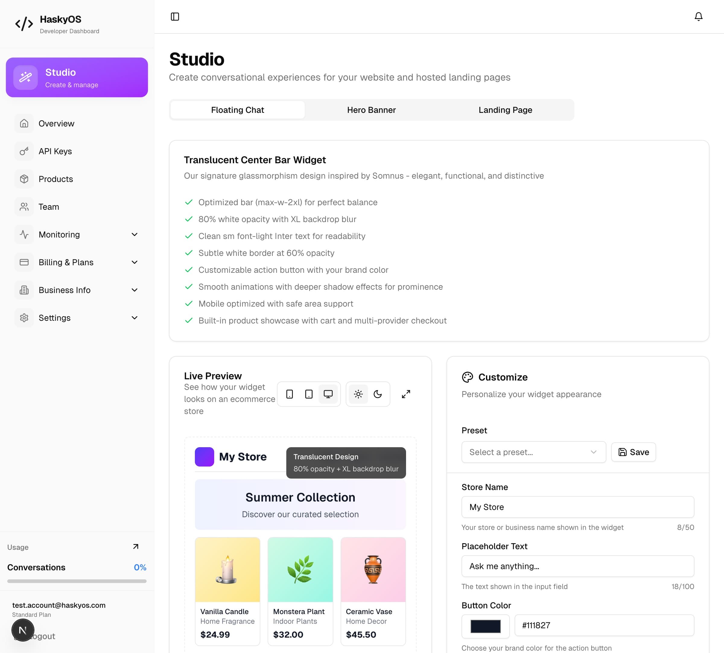 Preview your widget in the studio