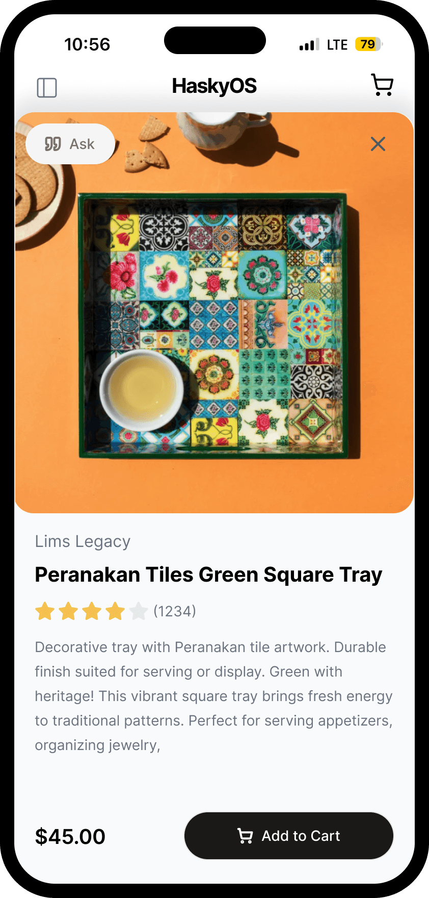 HaskyOS product detail page on mobile