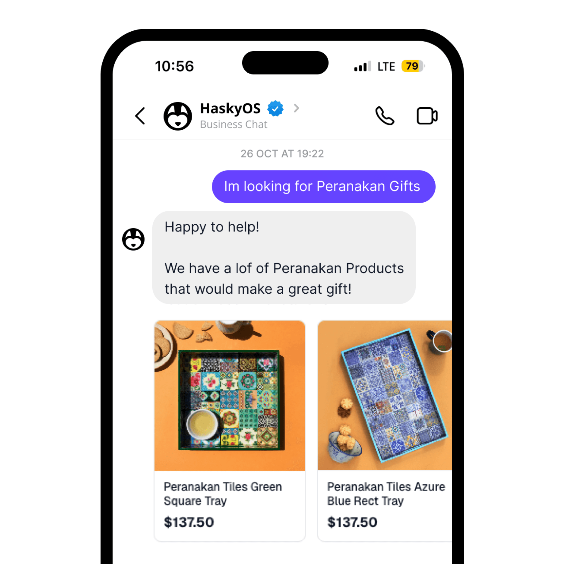 Instagram chat showing HaskyOS gift recommendations